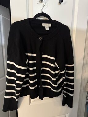 Rachel Zoe Black and White Striped Button Cardigan